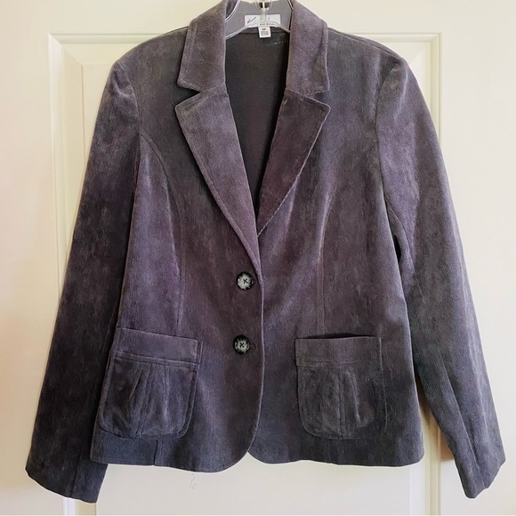 Kim Rogers Corduroy Notched Lapel Cord Blazer Jacket Grey Size 10P - Picture 1 of 7